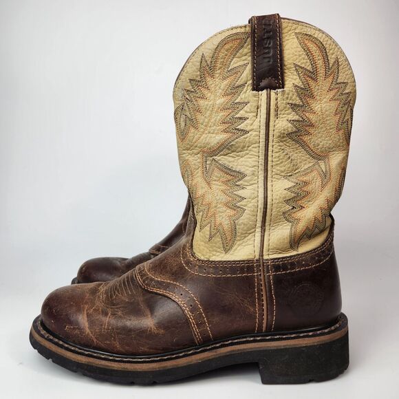 Justin Boots Mens 8D WK4660 Cowboy Western Chore Workwear Rodeo‎ Rainbow Stitch - Picture 1 of 13